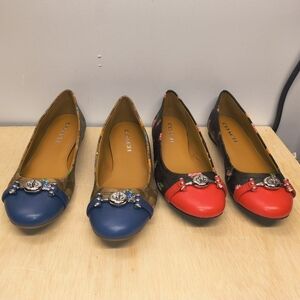 Lot Of Coach Leila Floral Leather Ballet Flats Posey Blue & Red Ones Size 6.5M
